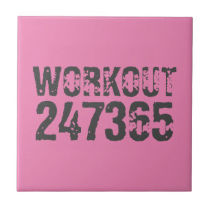 Worn out and scratched text Workout 247365 pink Tile