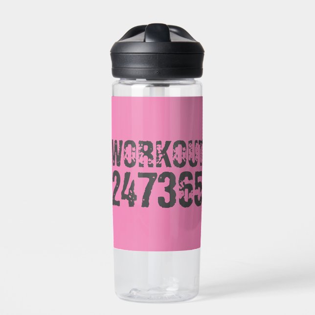 Worn out and scratched text Workout 247365 pink Water Bottle (Front)