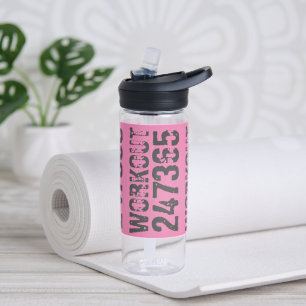 Worn out and scratched text Workout 247365 pink Water Bottle