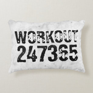 Worn out and scratched text Workout 247365 rustic Decorative Cushion