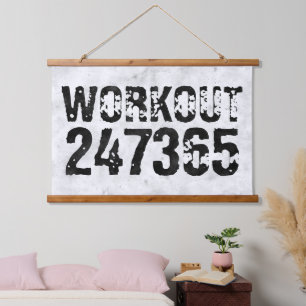 Worn out and scratched text Workout 247365 rustic Hanging Tapestry