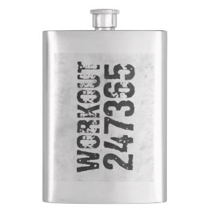 Worn out and scratched text Workout 247365 rustic Hip Flask