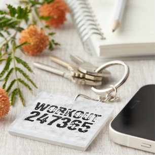 Worn out and scratched text Workout 247365 rustic Key Ring