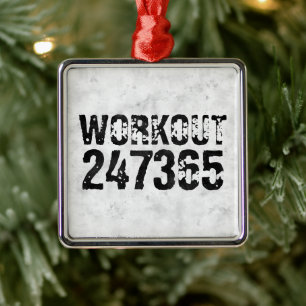 Worn out and scratched text Workout 247365 rustic Metal Tree Decoration