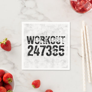 Worn out and scratched text Workout 247365 rustic Napkin