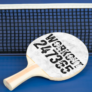 Worn out and scratched text Workout 247365 rustic Ping Pong Paddle