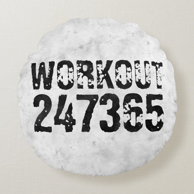 Worn out and scratched text Workout 247365 rustic Round Cushion (Front)