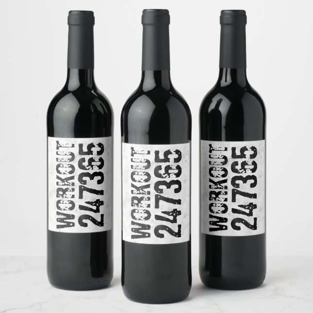 Worn out and scratched text Workout 247365 rustic Wine Label (Bottles)