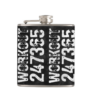 Worn out and scratched text Workout 247365 vintage Hip Flask