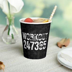 Worn out and scratched text Workout 247365 vintage Paper Cups