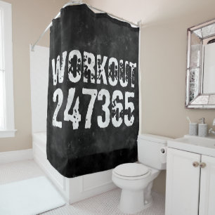 Worn out and scratched text Workout 247365 vintage Shower Curtain