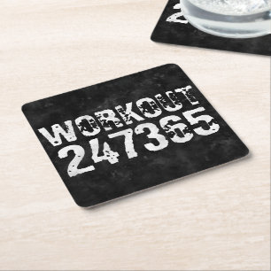 Worn out and scratched text Workout 247365 vintage Square Paper Coaster