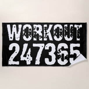 Worn out and scratched text Workout 247365 white Beach Towel