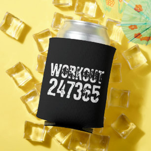 Worn out and scratched text Workout 247365 white Can Cooler