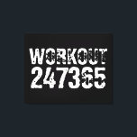Worn out and scratched text Workout 247365 white Canvas Print<br><div class="desc">Worn out and scratched text Workout 247365 in white colour with black background. Perfect for anyone who is lifting,  fitness,  training,  bodybuilding and going to the gym.</div>