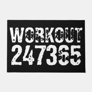 Worn out and scratched text Workout 247365 white Doormat