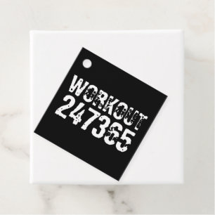 Worn out and scratched text Workout 247365 white Favour Tags