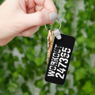 Worn out and scratched text Workout 247365 white Key Ring