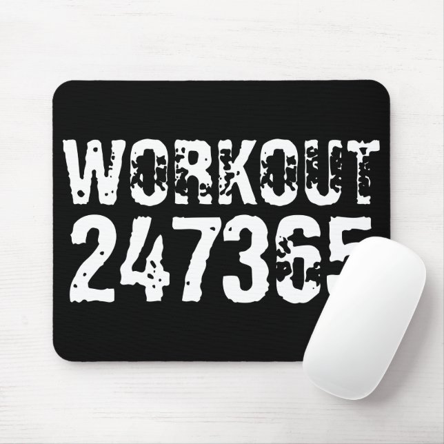 Worn out and scratched text Workout 247365 white Mouse Mat (With Mouse)