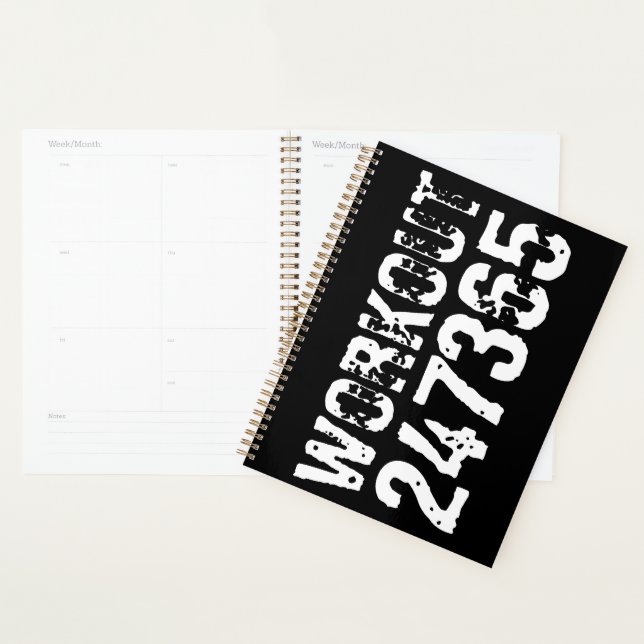 Worn out and scratched text Workout 247365 white Planner (Display)