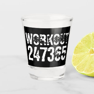 Worn out and scratched text Workout 247365 white Shot Glass
