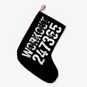 Worn out and scratched text Workout 247365 white  Small Christmas Stocking