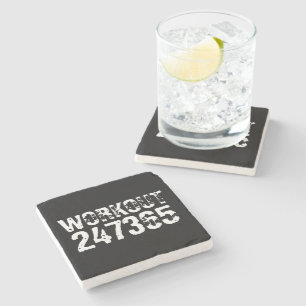Worn out and scratched text Workout 247365 white Stone Coaster