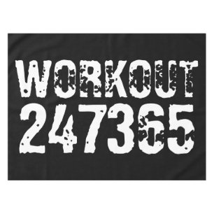 Worn out and scratched text Workout 247365 white Tablecloth