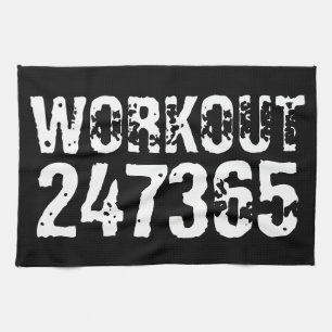 Worn out and scratched text Workout 247365 white Tea Towel