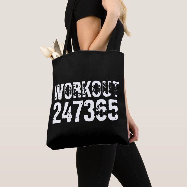 Worn out and scratched text Workout 247365 white Tote Bag (Close Up)