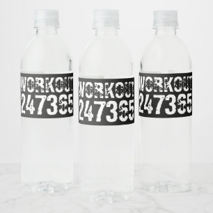 Worn out and scratched text Workout 247365 white Water Bottle Label