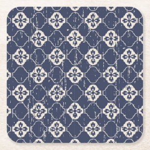 Worn Out Flowers: Vintage Seamless Square Paper Coaster