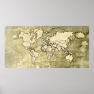 Worn Paper World Map Poster