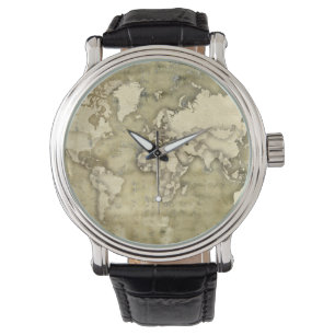 Worn Paper World Map Watch