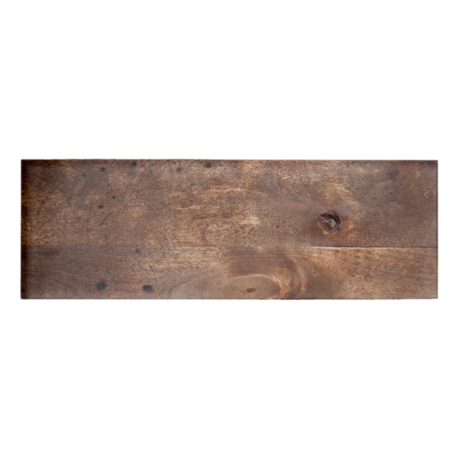 Worn pine board name tag (Front)