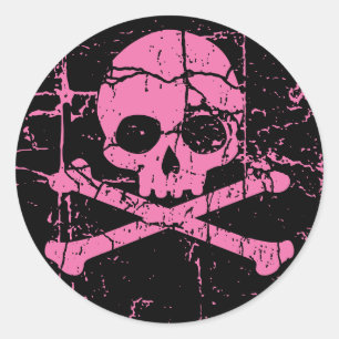 Worn Pink Skull and Crossbones Classic Round Sticker