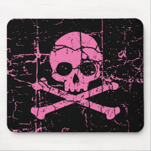 Worn Pink Skull and Crossbones Mouse Mat