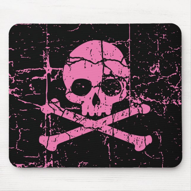 Worn Pink Skull and Crossbones Mouse Mat (Front)