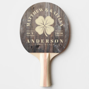 Worn Planks Irish Clover Wedding Crest Ping Pong Paddle