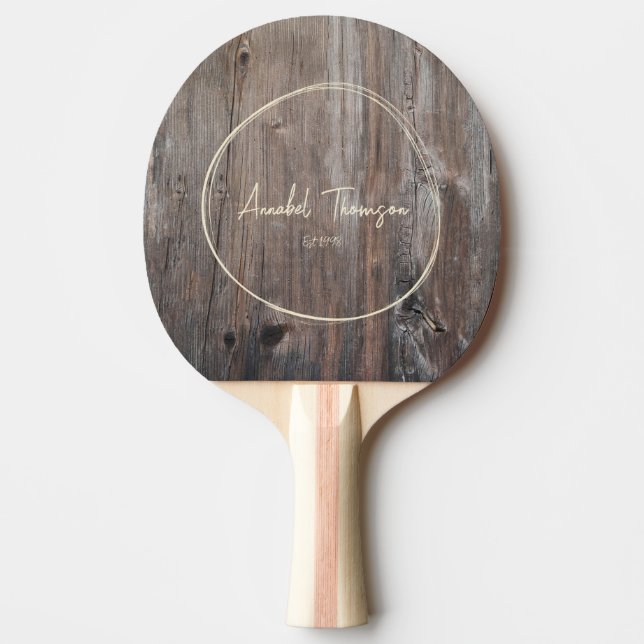Worn Planks Name in Drawn Circle  Ping Pong Paddle (Front)