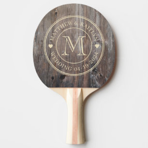 Worn Planks Wedding Monogram Heart Ping Pong Paddle