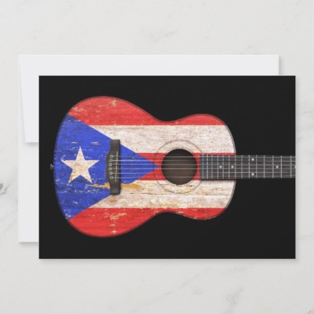 Worn Puerto Rico Flag Acoustic Guitar, black (Front)