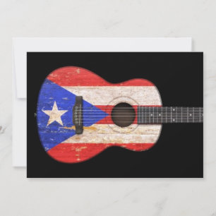 Worn Puerto Rico Flag Acoustic Guitar, black