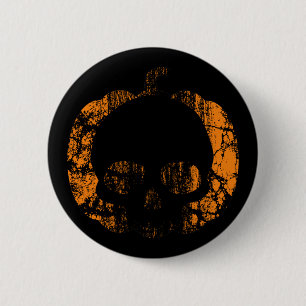 Worn Pumpkin Skull 6 Cm Round Badge