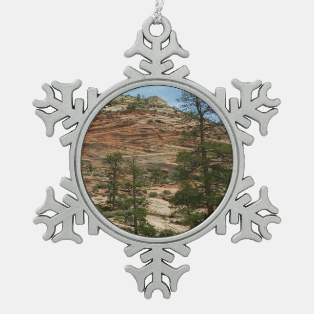 Worn Rock Walls in Zion National Park Snowflake Pewter Christmas Ornament (Front)