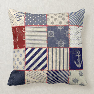 Worn rustic beach patchwork picture pillow