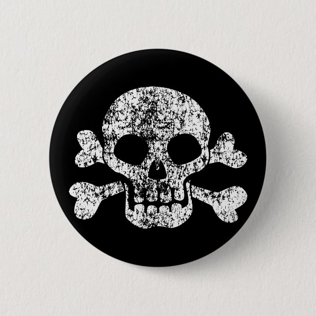 Worn Skull and Crossbones 6 Cm Round Badge (Front)