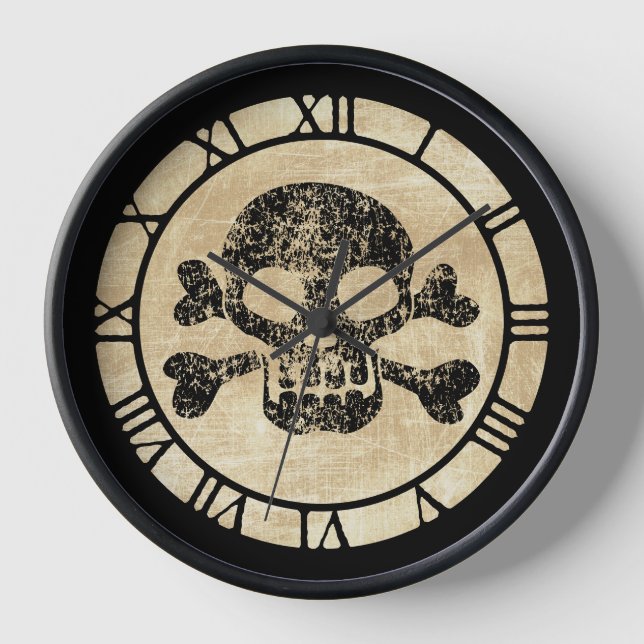 Worn Skull And Crossbones Clock (Front)