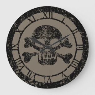 Worn Skull And Crossbones Large Clock