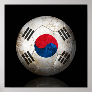 Worn South Korean Flag Football Soccer Ball Poster
